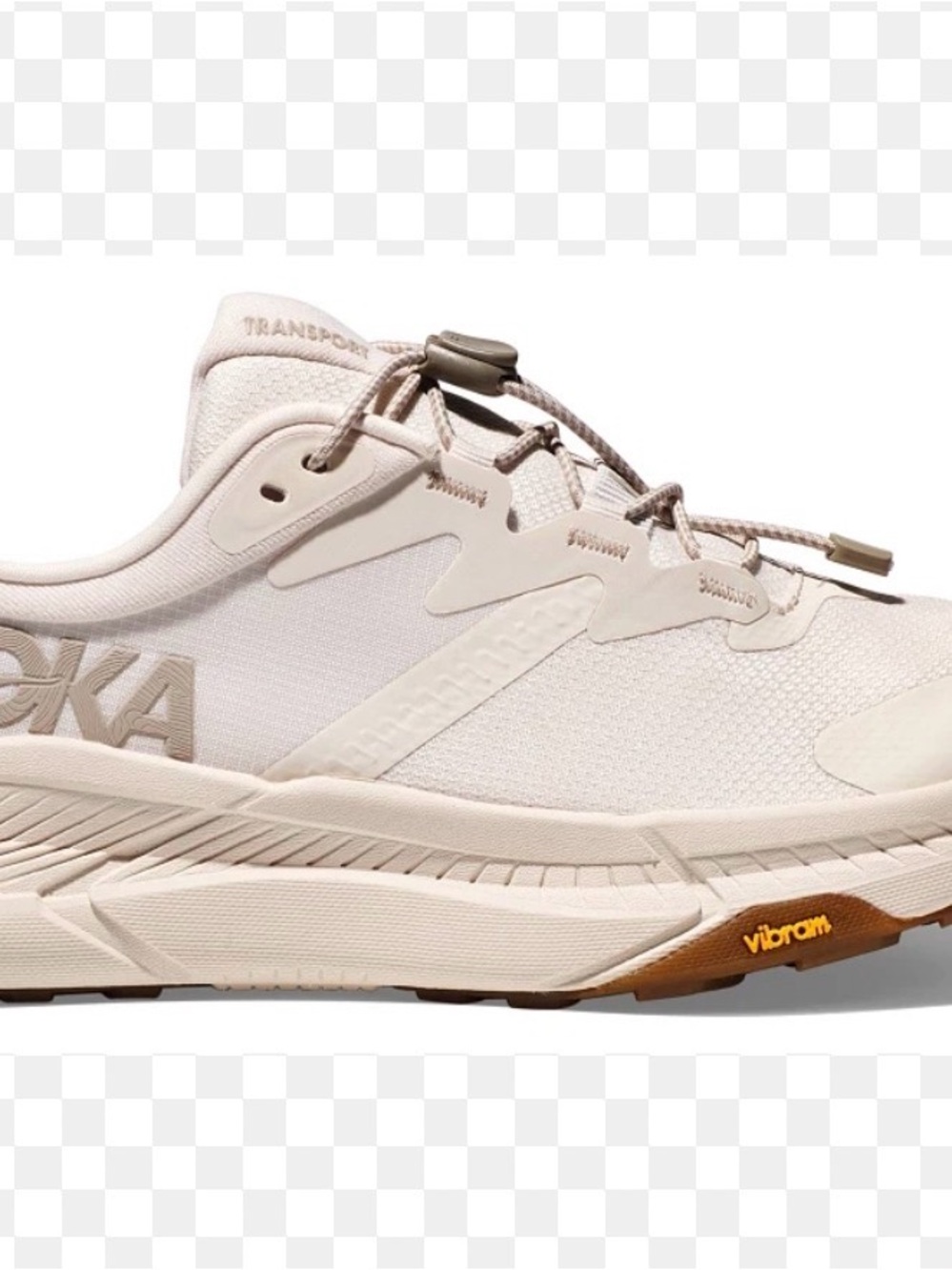 Hoka Beige Transport Trail Sneaker with Gum Vibram Outsole